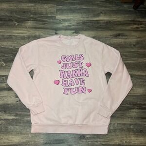 Kittenish Girls Just Wanna Have Fun Pink Graphic Crewneck Sweatshrt Coquette Y2K
